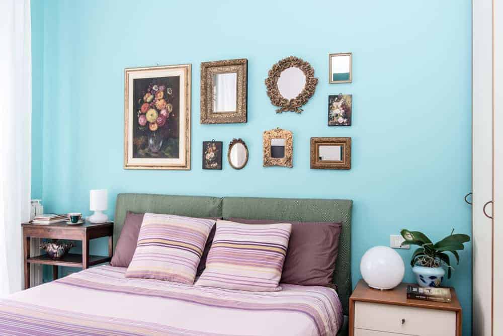 camera da letto elegante e raffinata, verde e tiffany