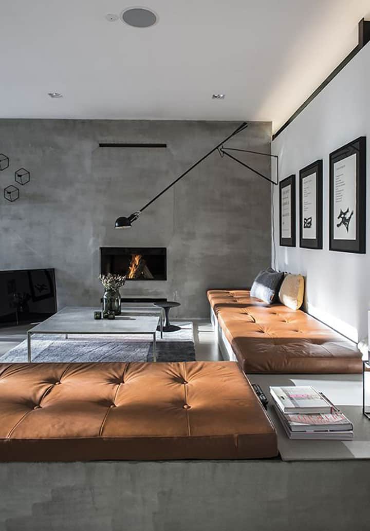 concrete and leather - industrial style - interior trend