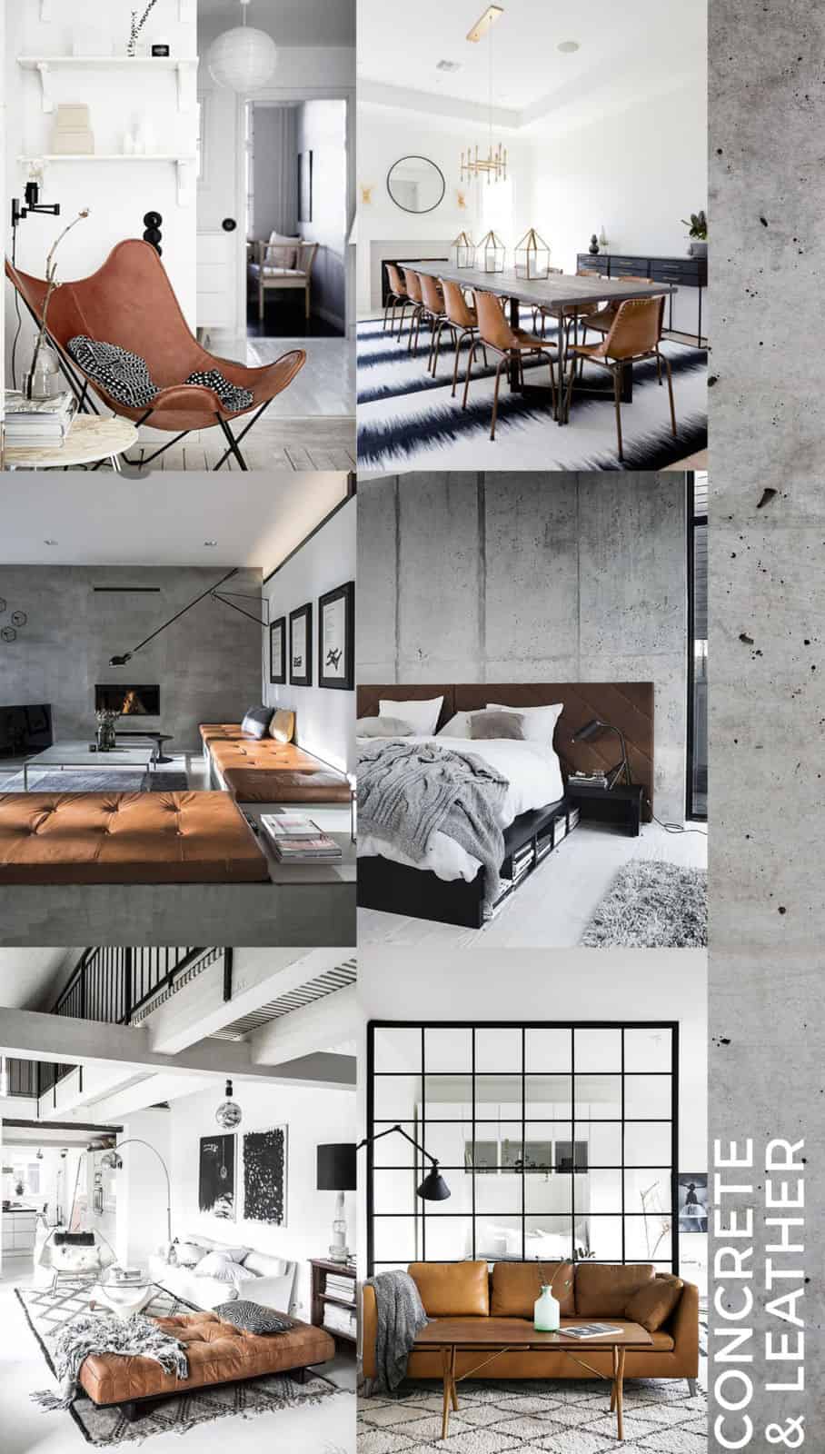 concrete and leather - industrial style - interior trend