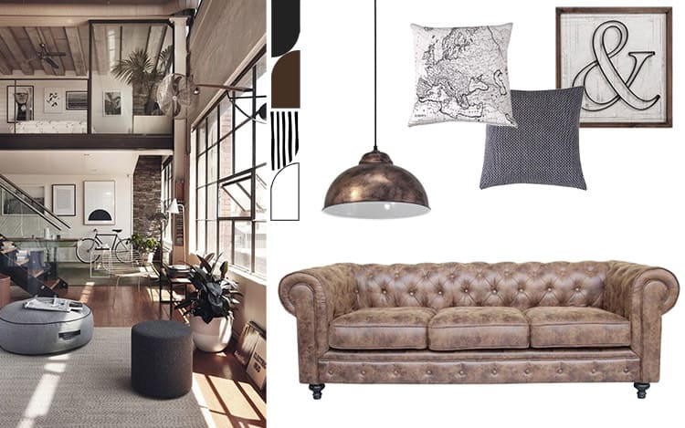 living room style natural vintage industrial palette