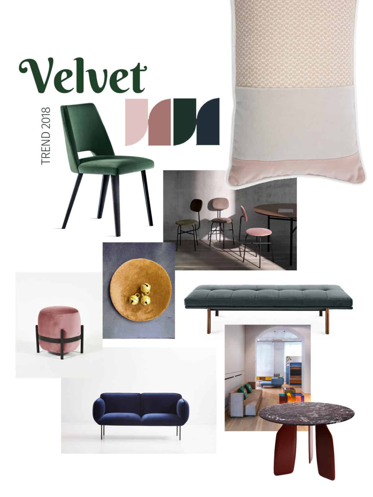 velluto per arredamento trend 2018 interior design moodboard