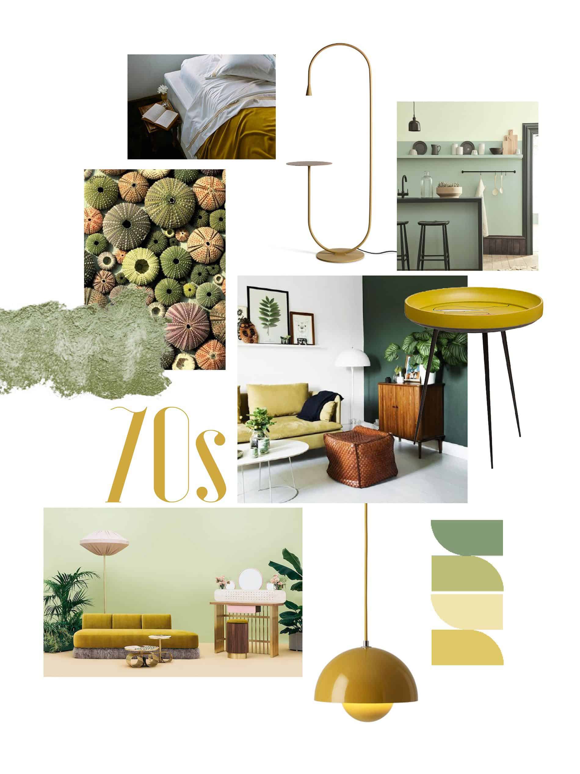 lichen green mustard yellow seventies design