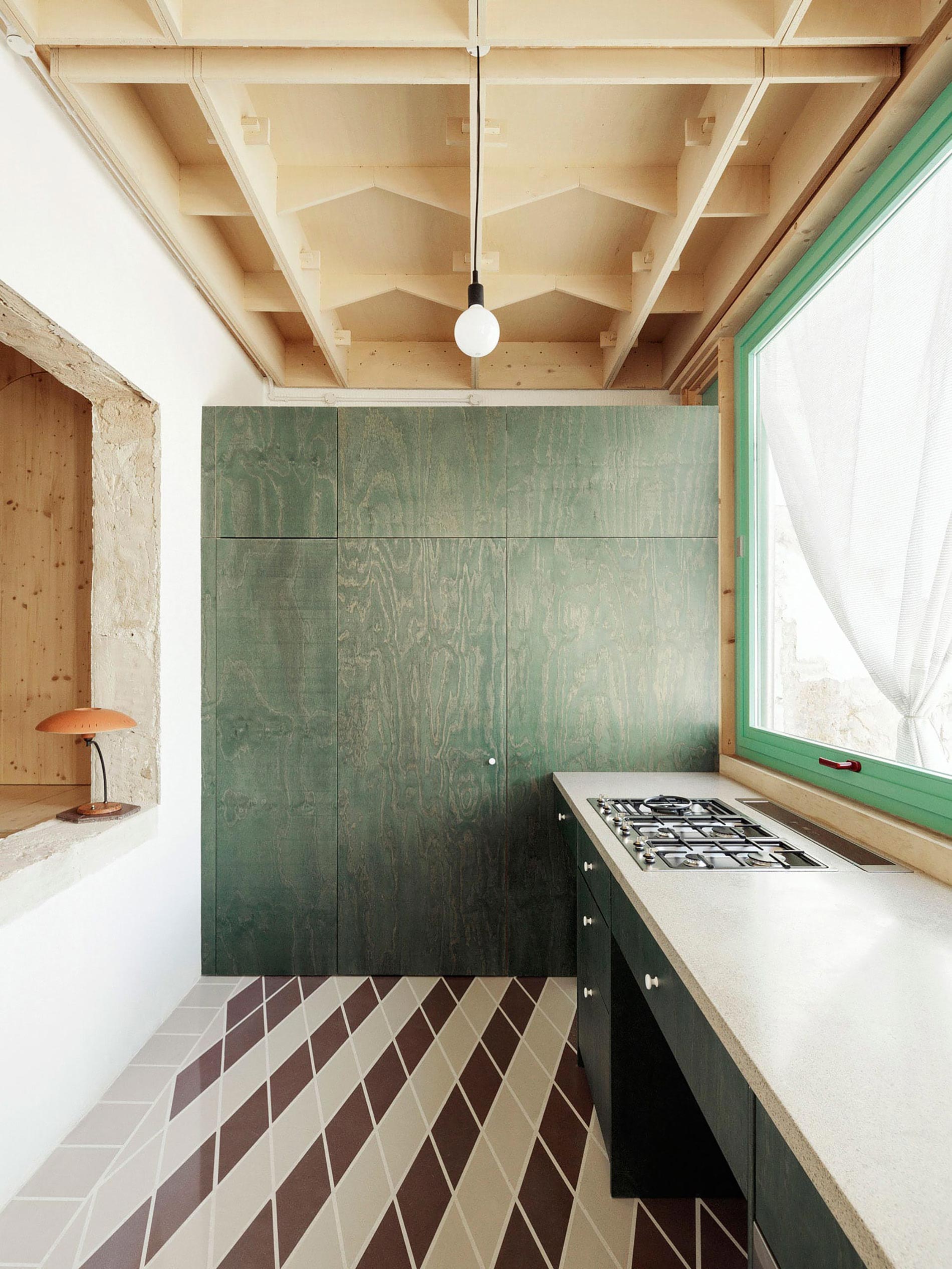 Plywood casa di legno cucina verde