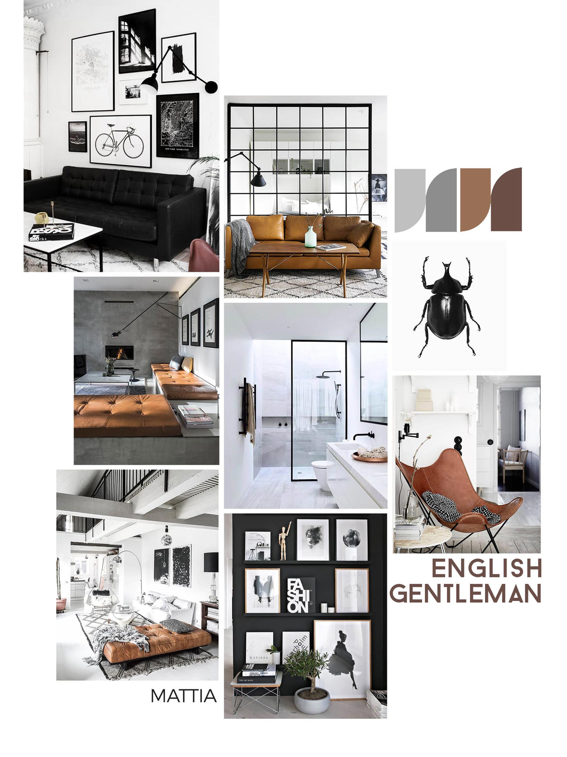 cemento e pelle moodboard per progetto d'interni