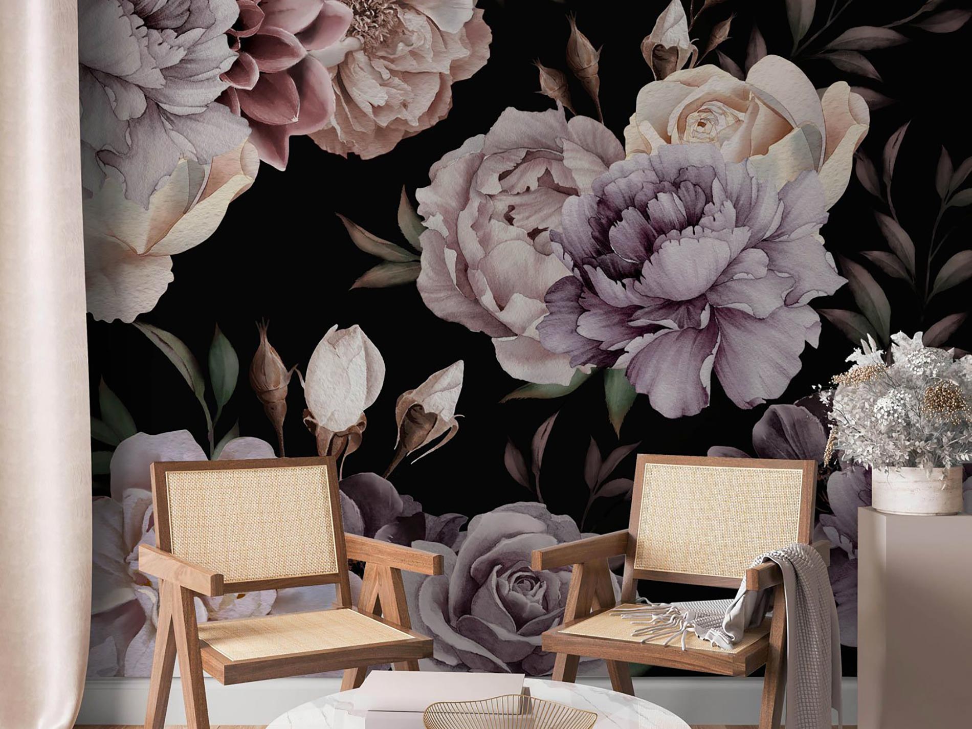 Dutch Dark Flowers Wallpaper Mural  Wallmur