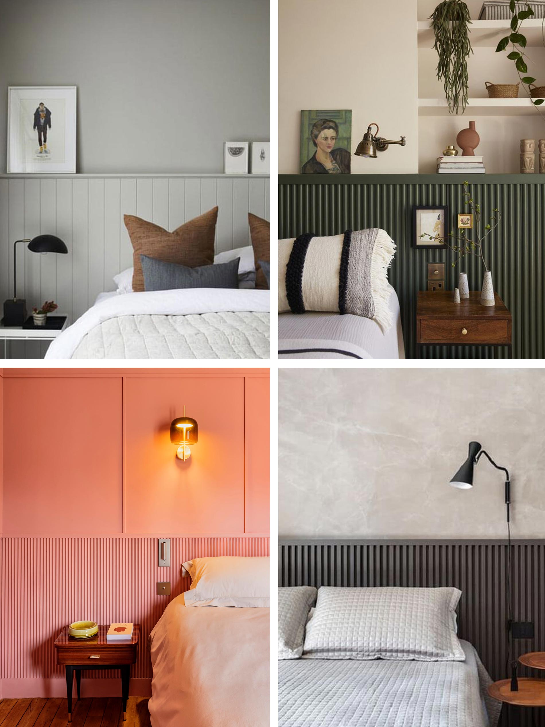 quattro stili di camera da letto diversi con la stessa opzione decorativa